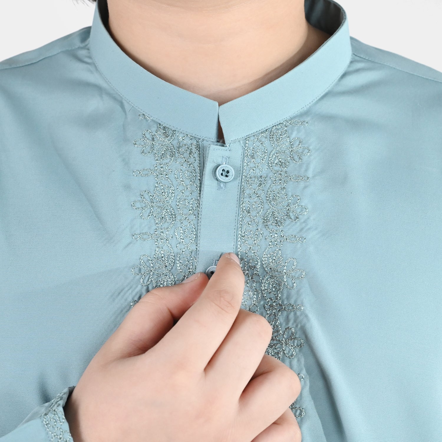 Boys Poly Viscose Embroidered Kurta (Pleasant) - Sky Grey - Image 2