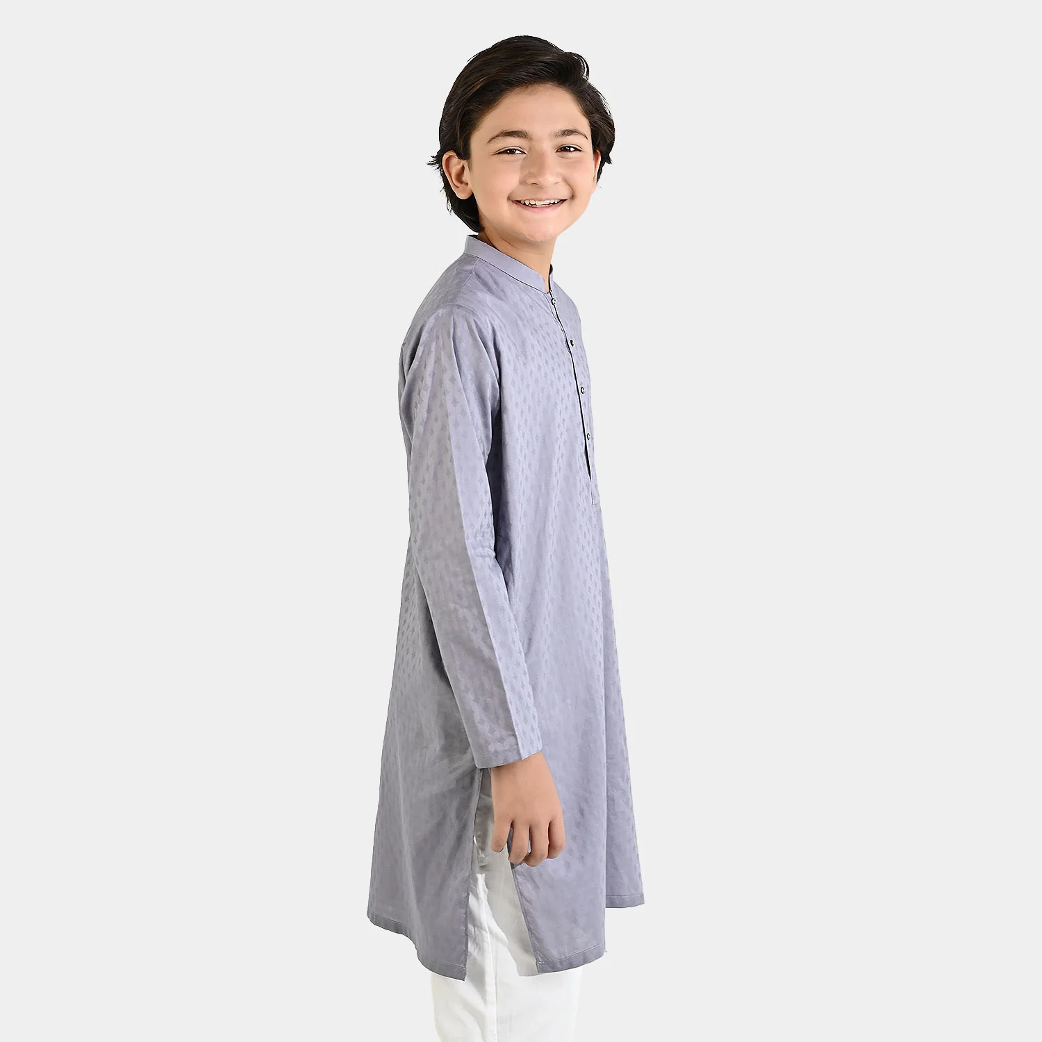 Boys Cotton Jacquard Kurta – Light Grey - Image 3