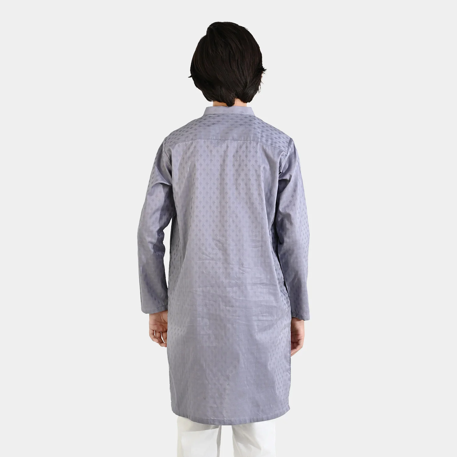 Boys Cotton Jacquard Kurta – Light Grey - Image 4
