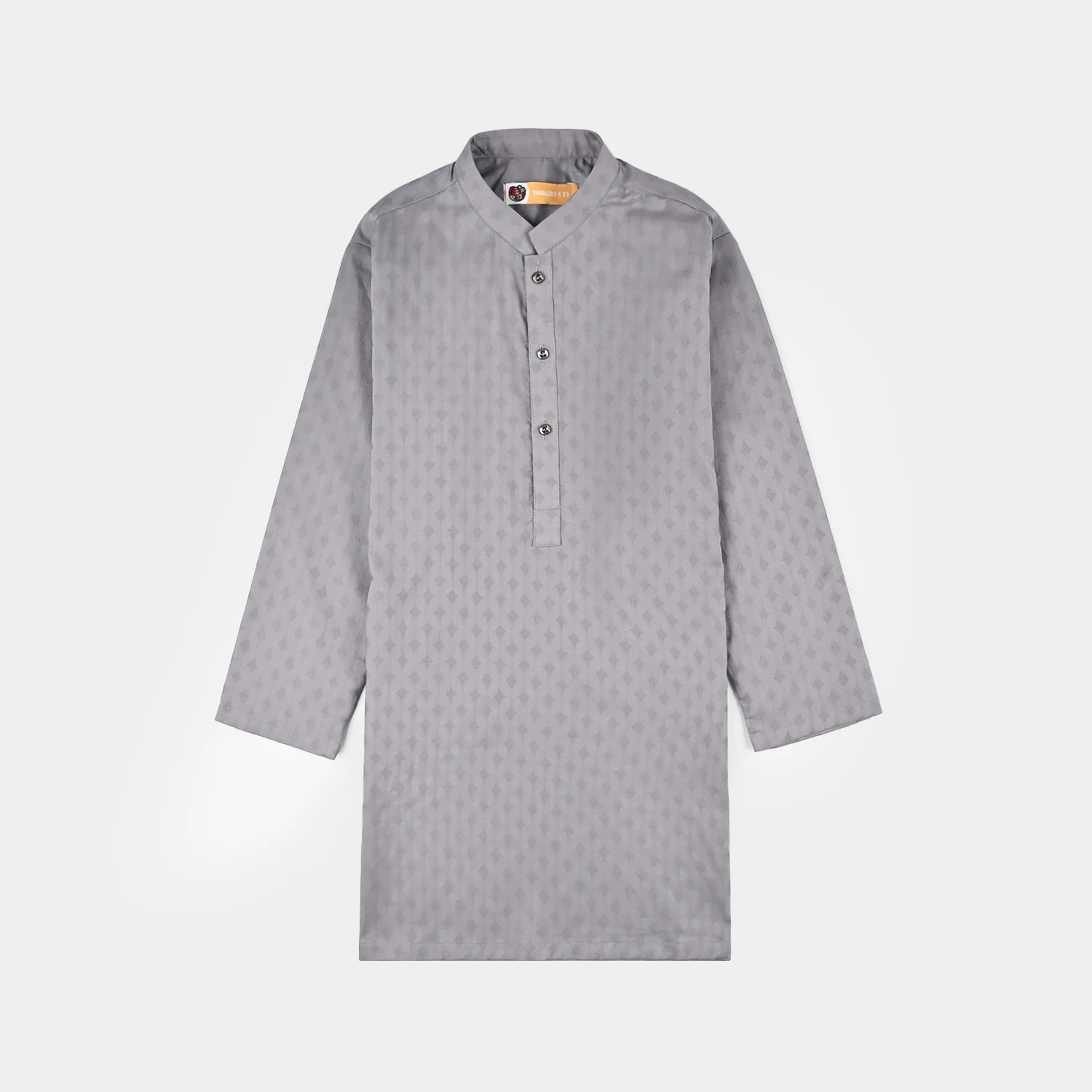 Boys Cotton Jacquard Kurta – Light Grey - Image 5