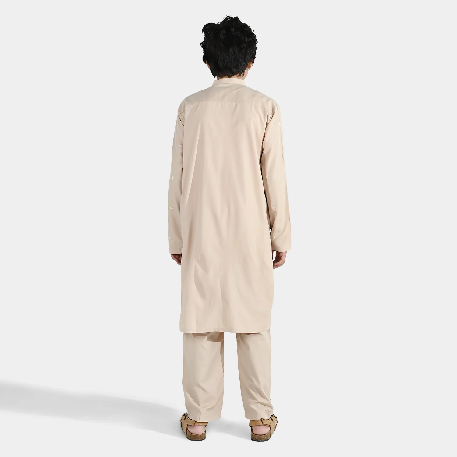 Boys Poly Viscose Kurta Pajama - Beige - Image 5