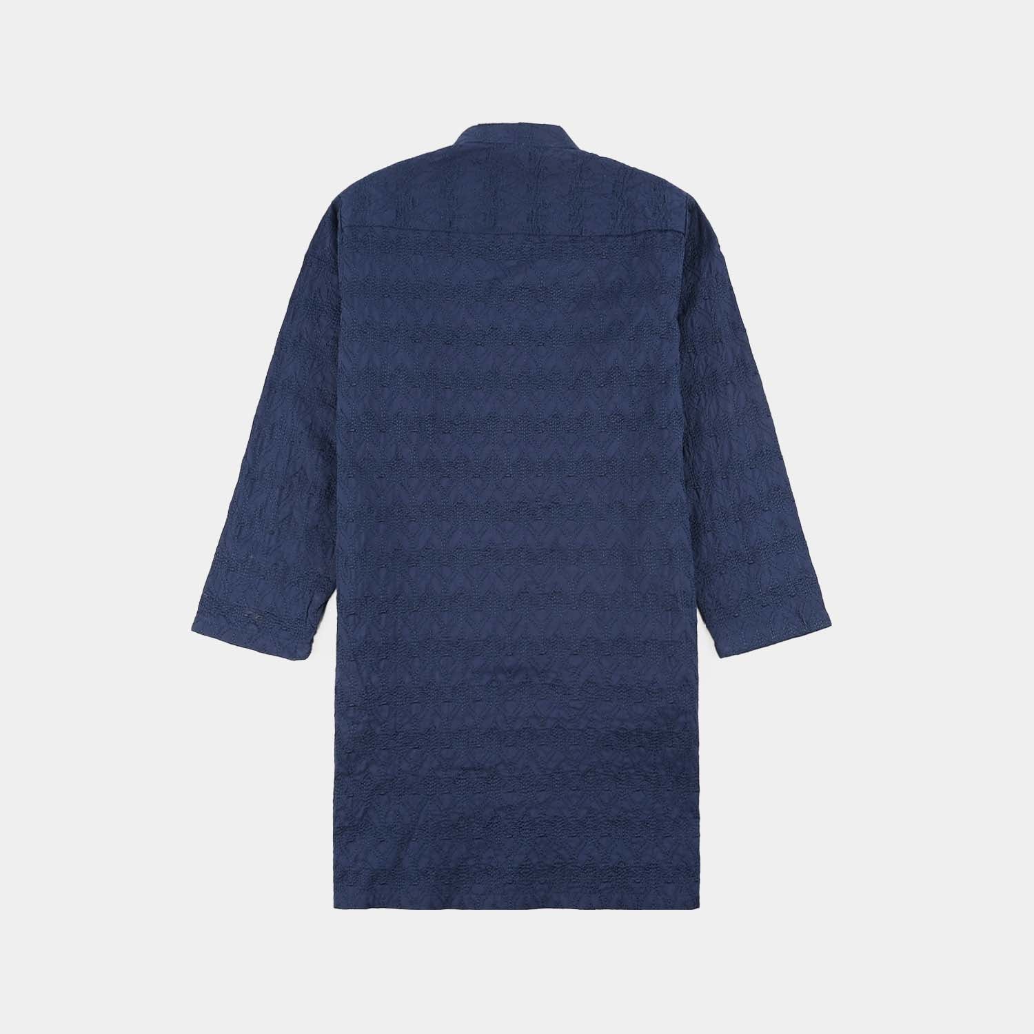 Boys Cotton Poplin Kurta Pajama (Chicken Kari) - Blue - Image 10