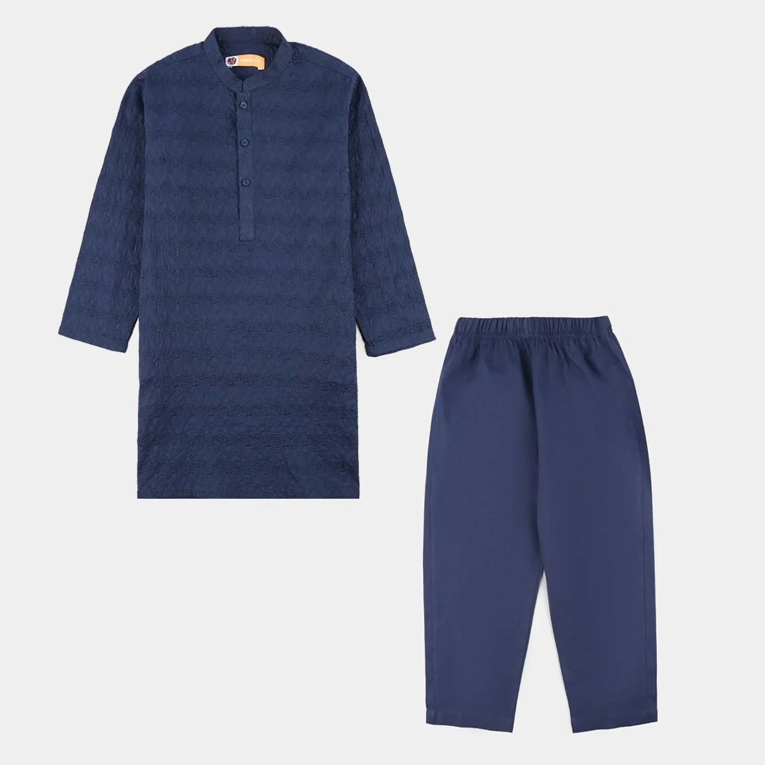 Boys Cotton Poplin Kurta Pajama (Chicken Kari) - Blue - Image 6