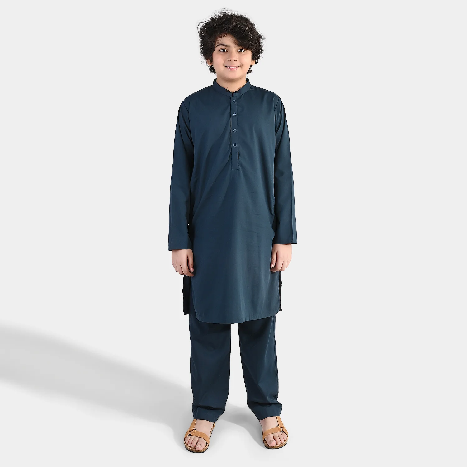 Boys Poly Viscose Kurta Pajama (Contrast)-GREEN - Image 3