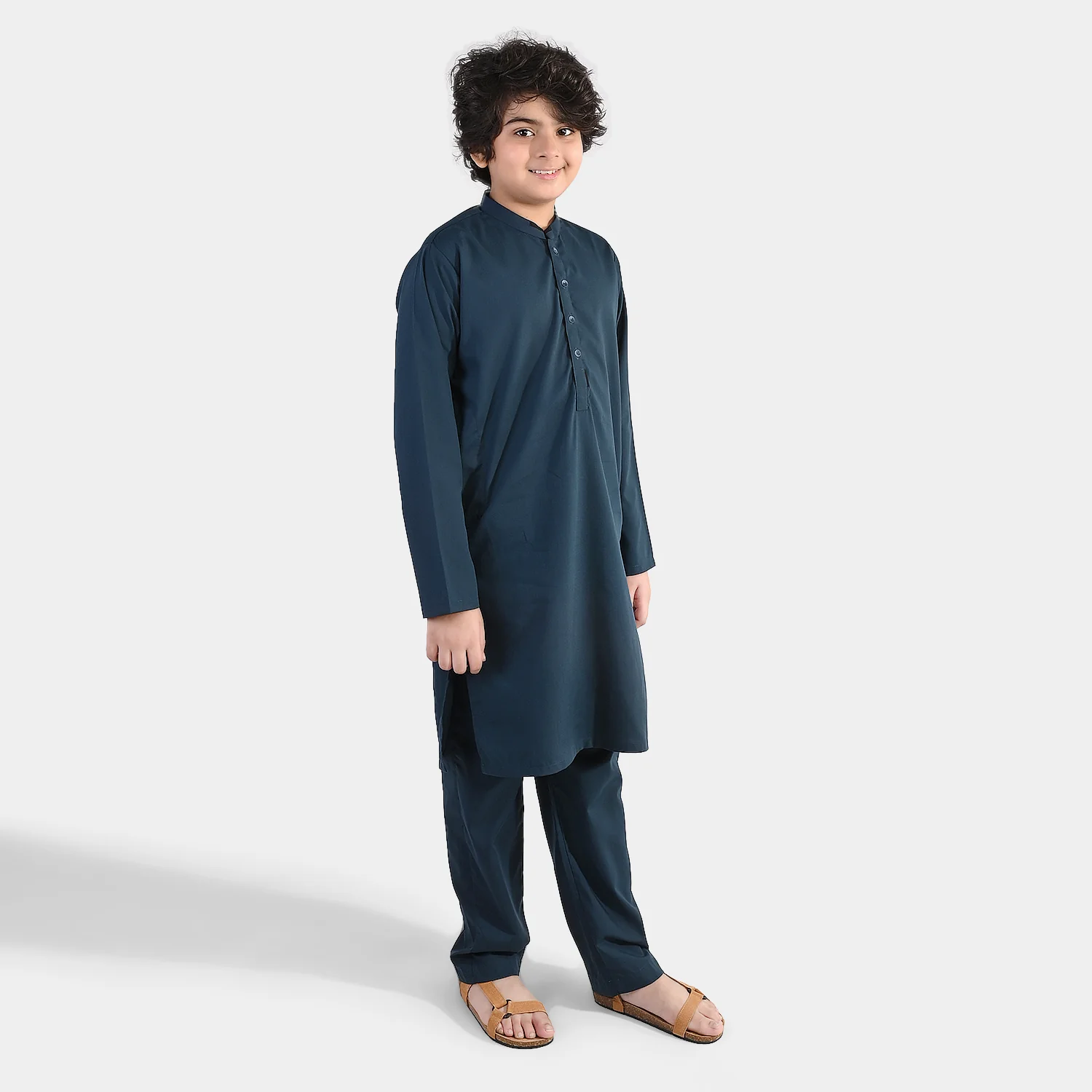 Boys Poly Viscose Kurta Pajama (Contrast)-GREEN - Image 4