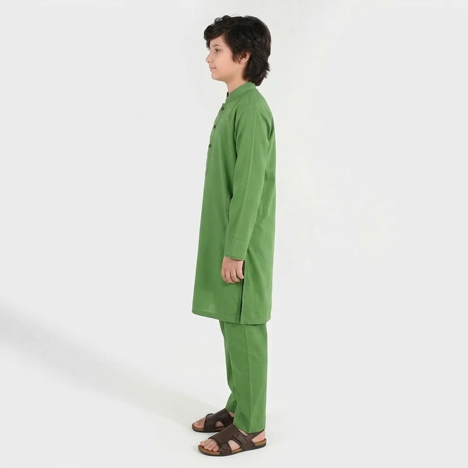 Boys Cotton Kurta Pajama Suit (Forest ELF) - Green - Image 2