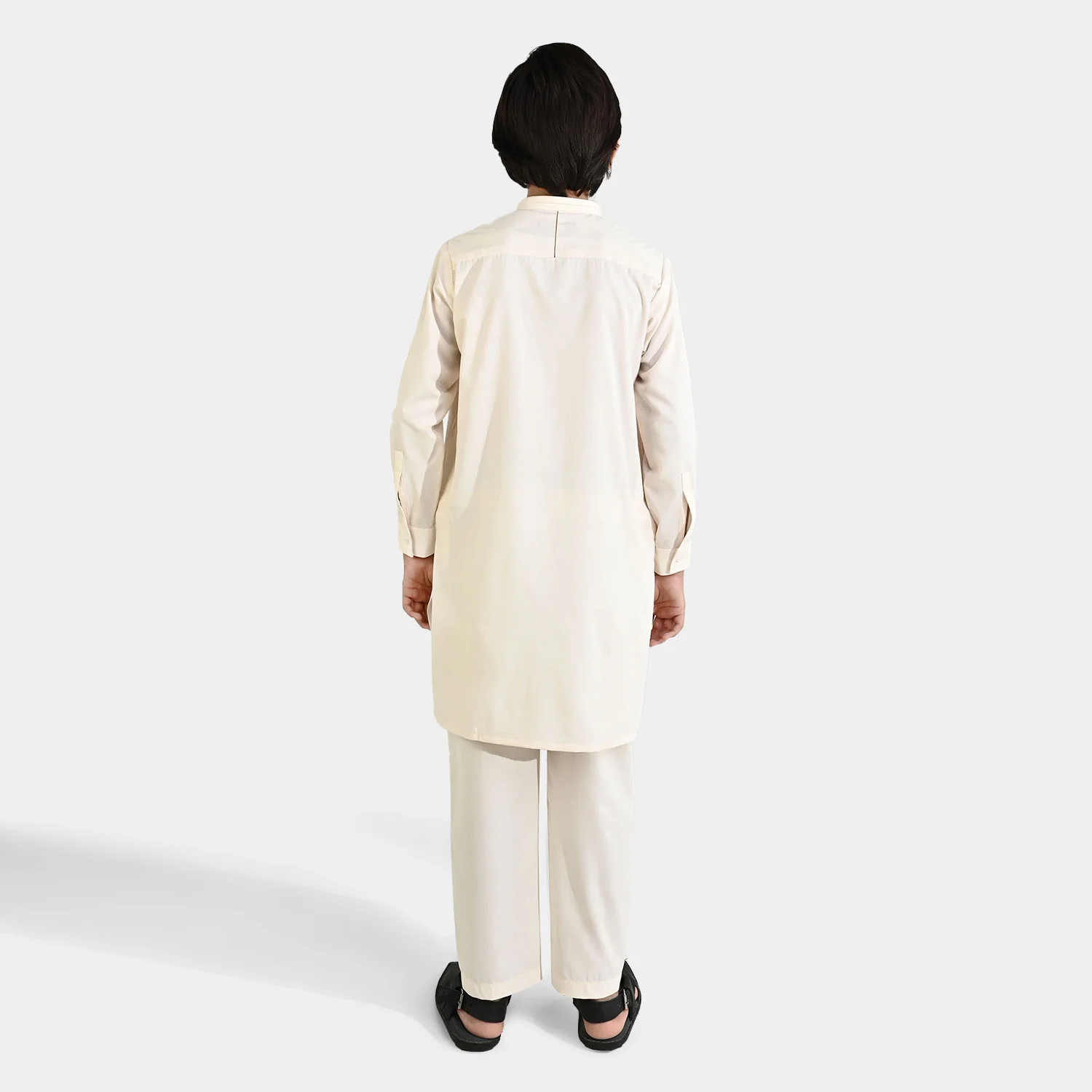 Boys Poly Viscose Kurta Pajama (Overlay) - Off White - Image 4