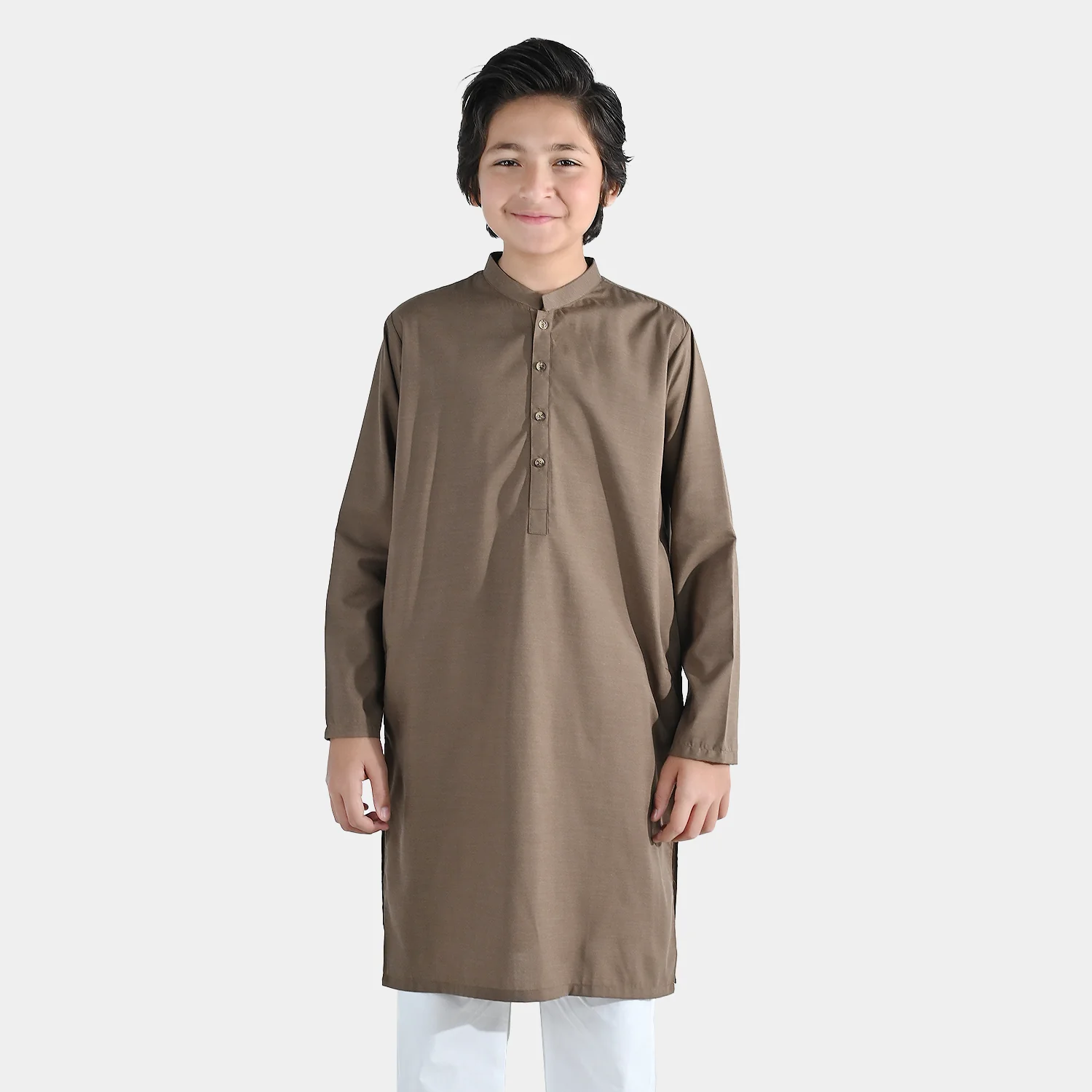 Boys Poly Viscose Kurta (Pin Stripe) - Brown - Image 3
