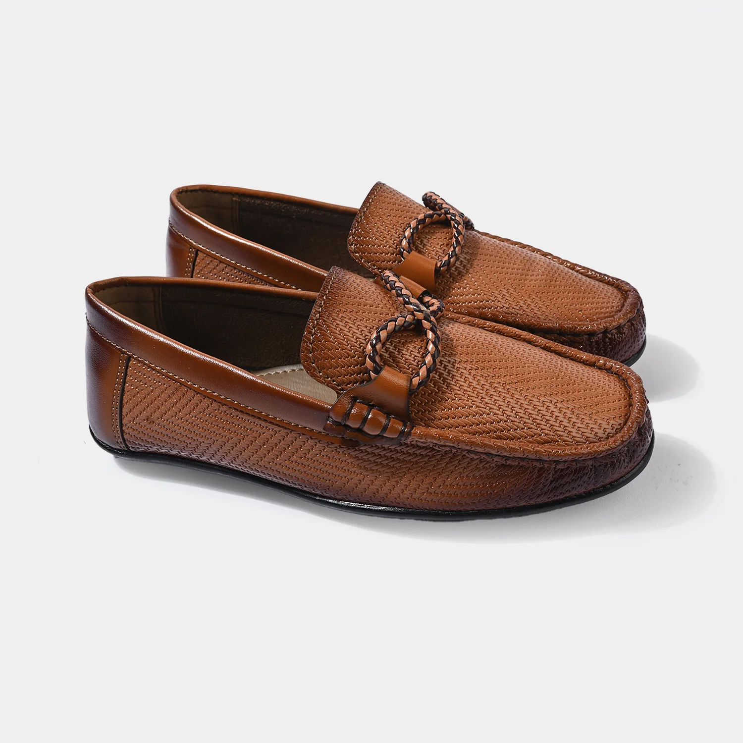 Boys Loafers SS-001 Woven Braided Moccasins – Brown - Image 3