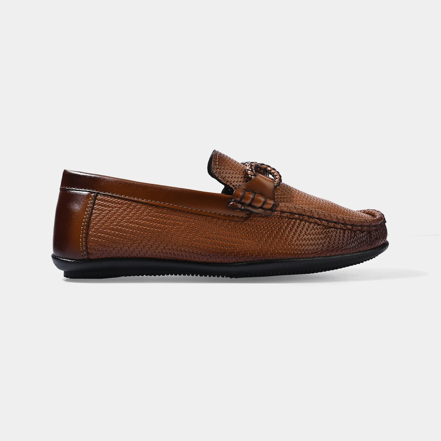 Boys Loafers SS-001 Woven Braided Moccasins – Brown - Image 4