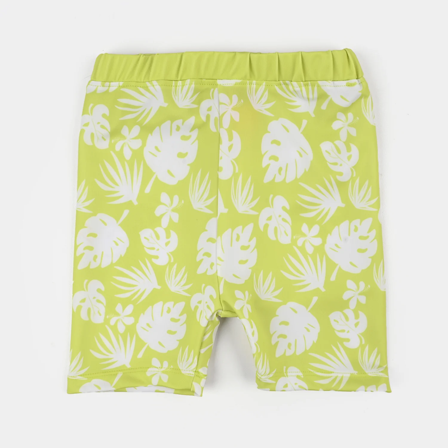 Boys Nylon Swimming 2-Piece Suit – Lemon Green with Raglan Sleeves and Tropical Print - Image 5