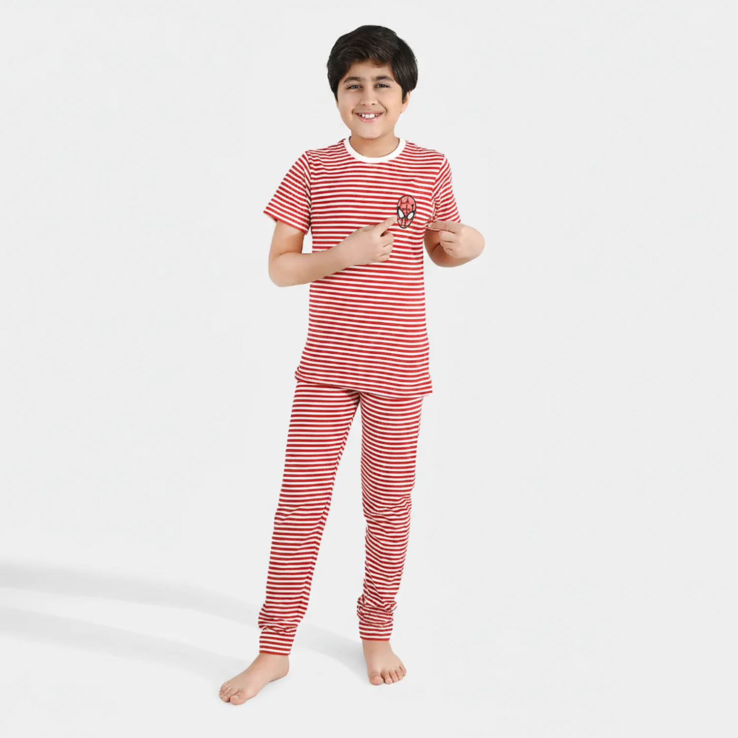 Boys PC Jersey Night Suit - White/Red