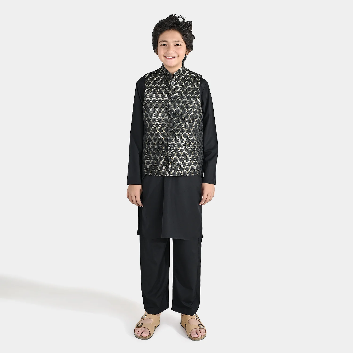 Boys Poly Viscose 3 Piece Suit (Blended) - Black - Image 2