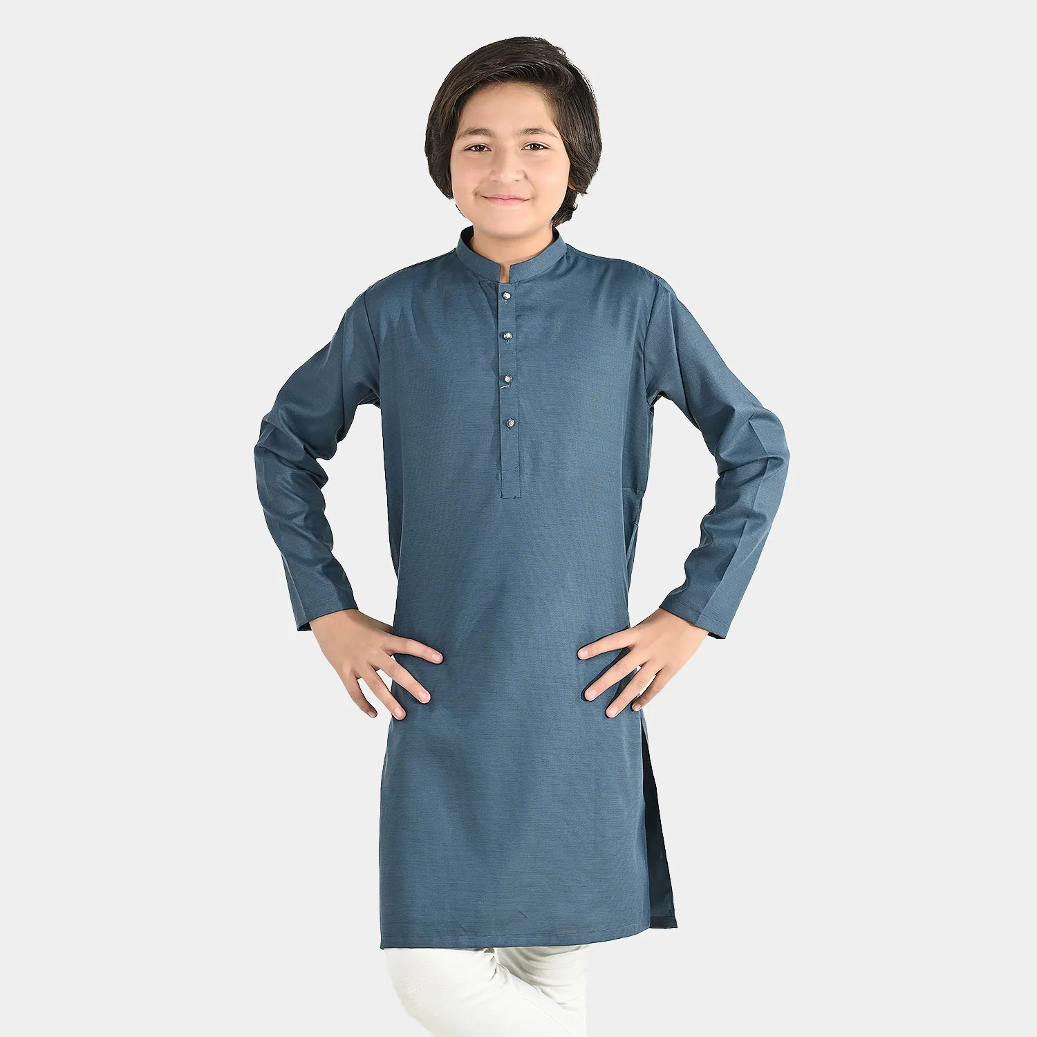 Boys Poly Viscose Basic Kurta - Teal - Image 2