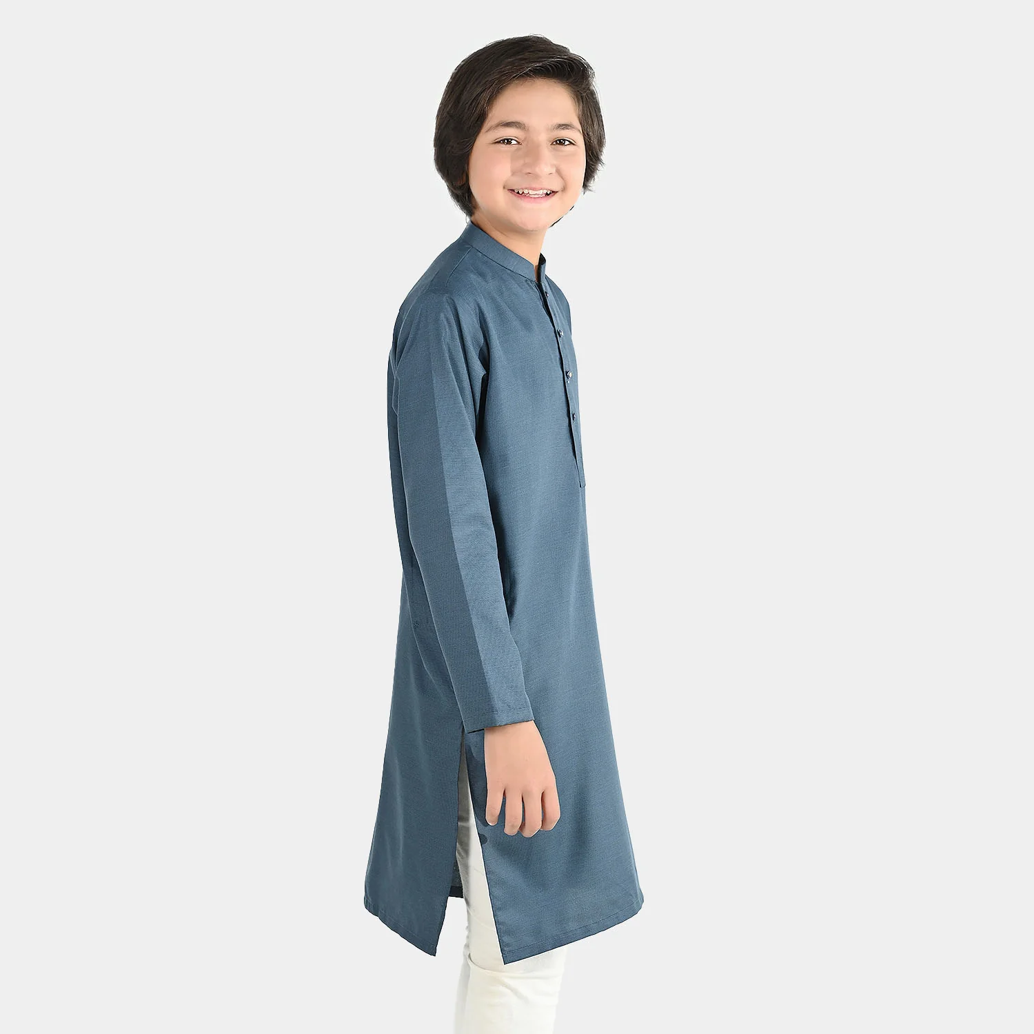 Boys Poly Viscose Basic Kurta - Teal - Image 3