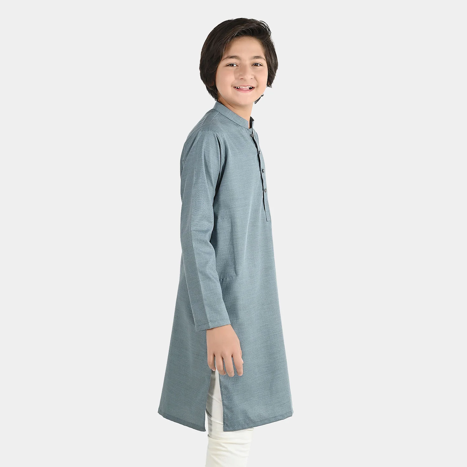 Boys Poly Viscose Basic Kurta - Grey - Image 3