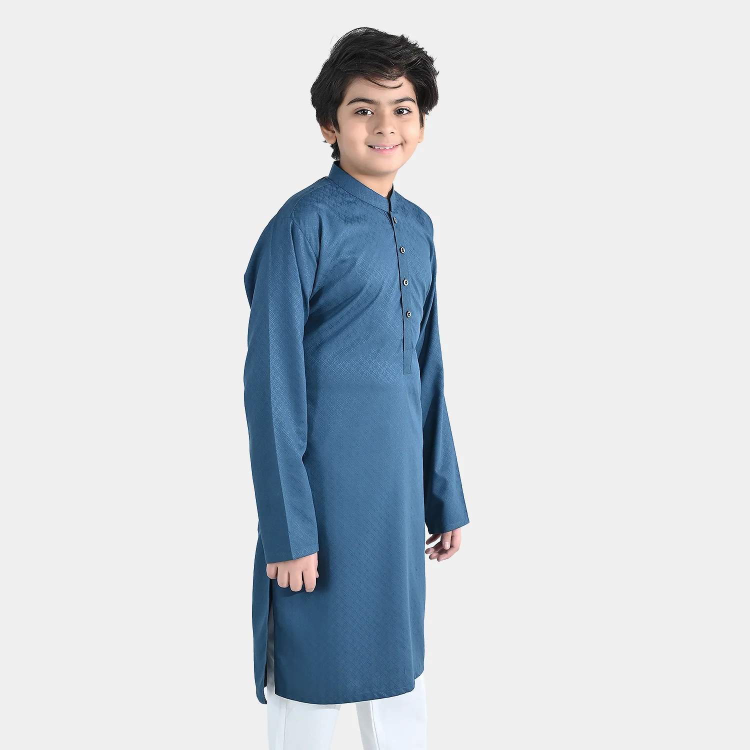 Boys Poly Viscose Basic Kurta (Jacquard) – Teal Green - Image 2