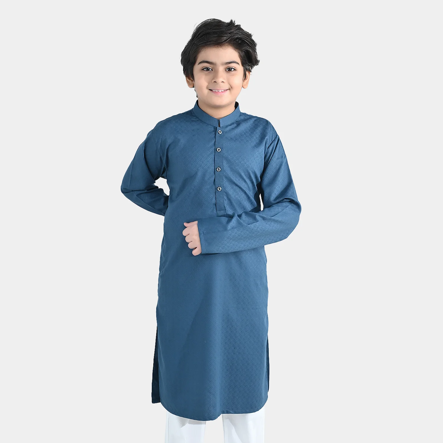 Boys Poly Viscose Basic Kurta (Jacquard) – Teal Green - Image 3