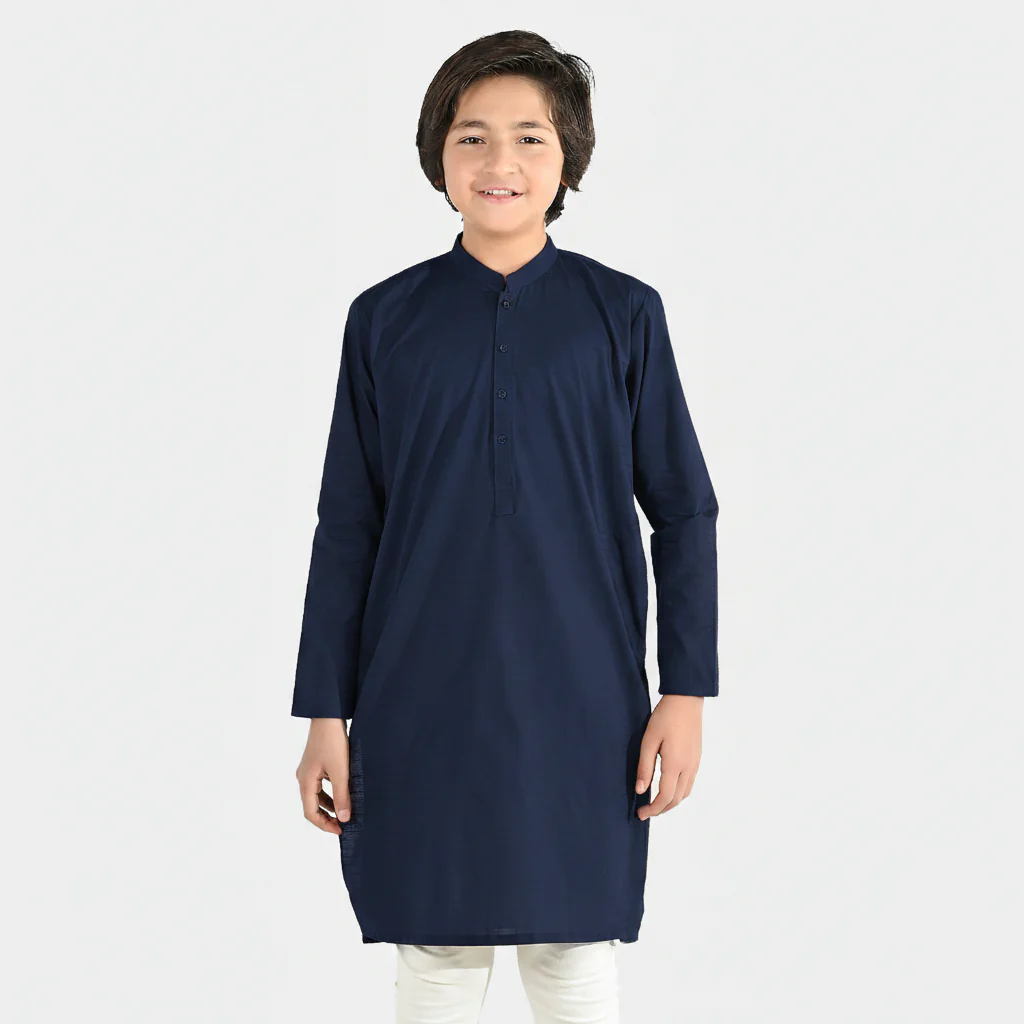 Boys Poly Viscose Kurta (Lurex) - Navy