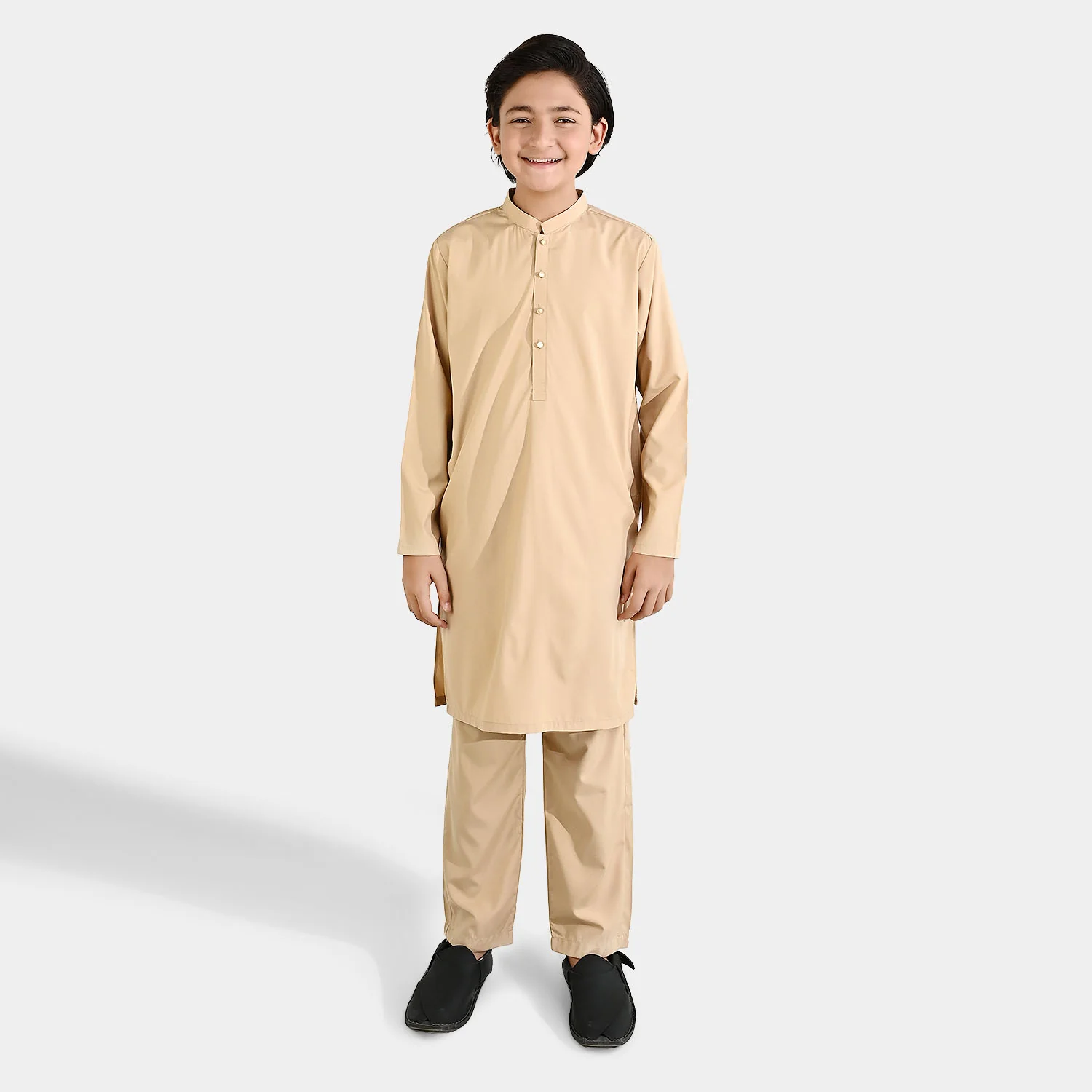 Boys Poly Viscose Kurta Pajama - Beige - Image 3