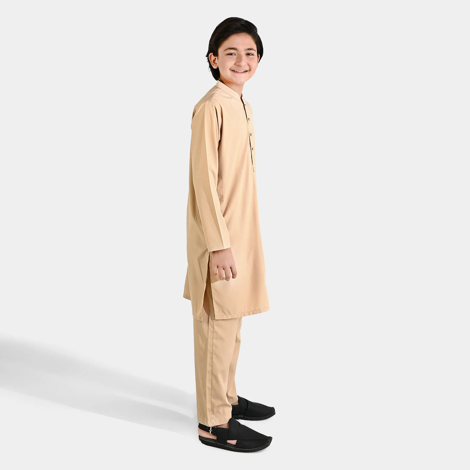 Boys Poly Viscose Kurta Pajama - Beige - Image 4