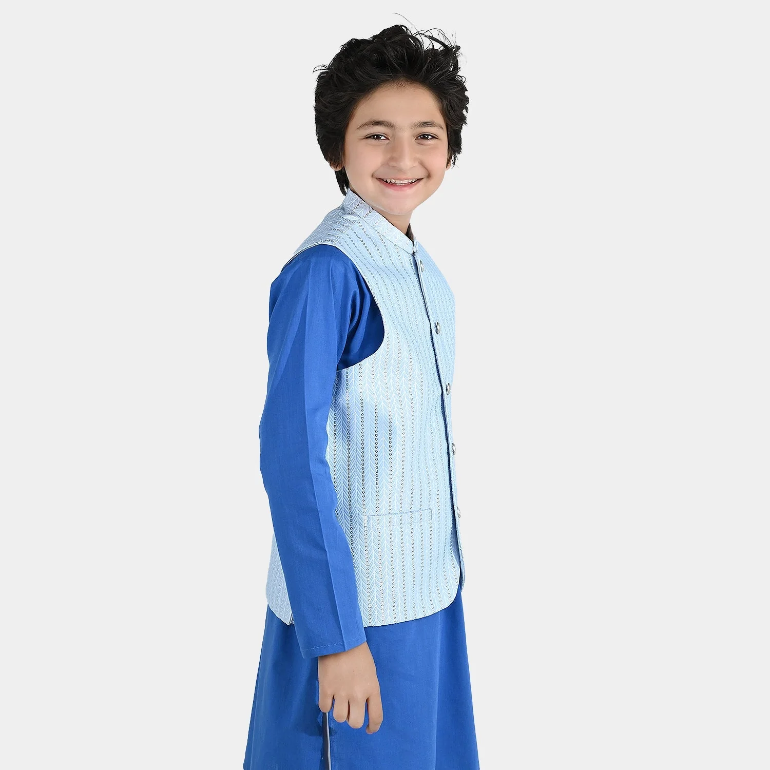 Boys Poly Viscose Waistcoat (Cloudy) - Blue - Image 4