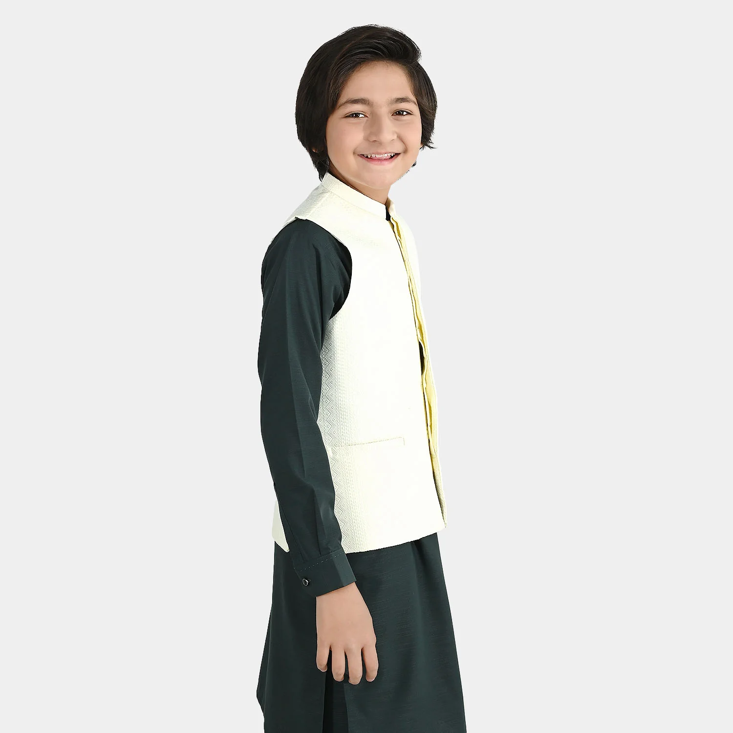 Boys Poly Viscose Waistcoat (Mughal) - Cream - Image 3