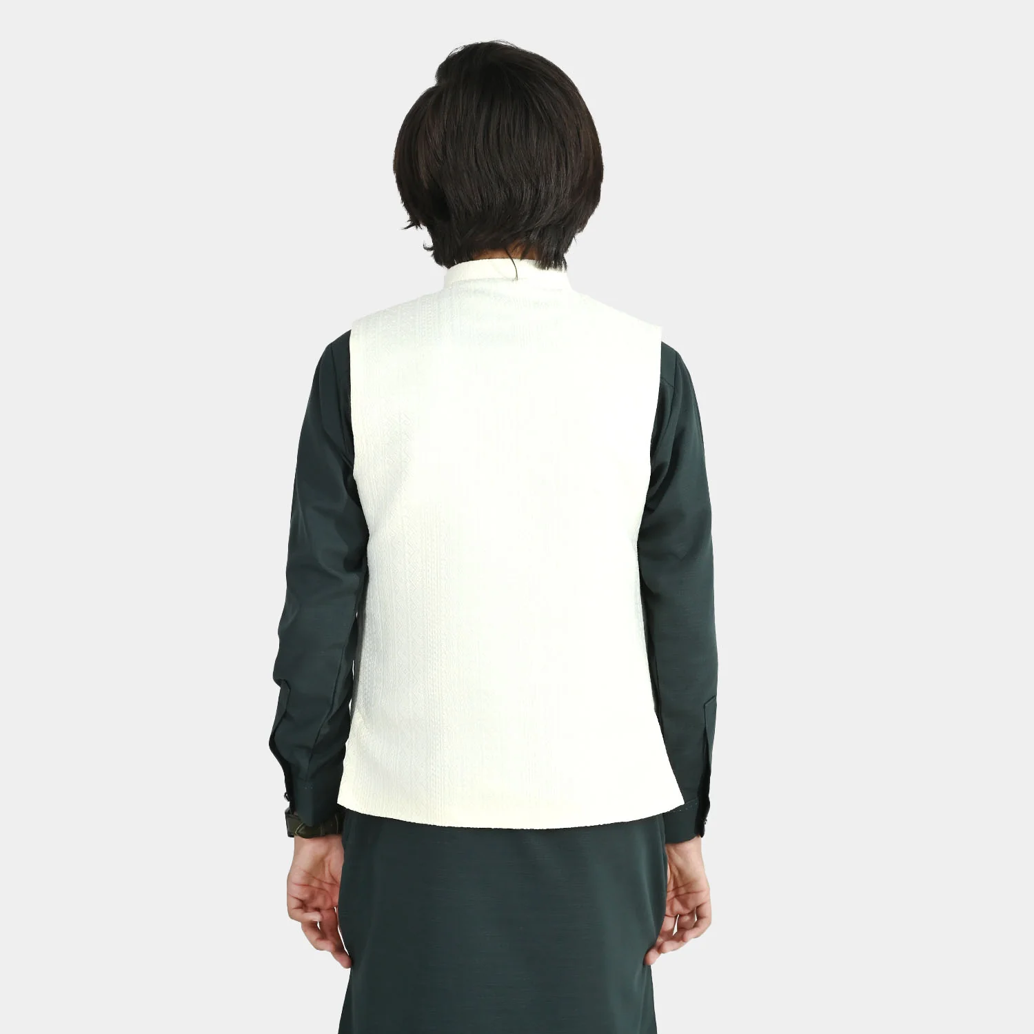 Boys Poly Viscose Waistcoat (Mughal) - Cream - Image 4