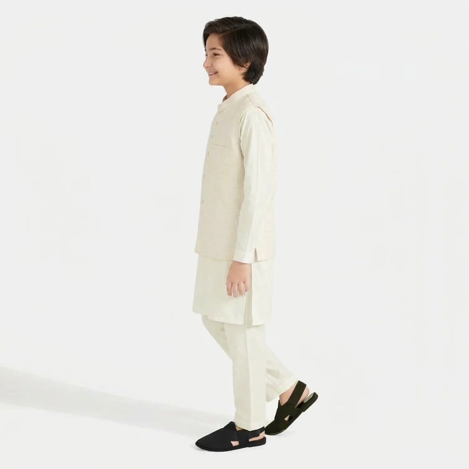 Boys Poly Viscose 3Piece Suit - Off White - Image 2