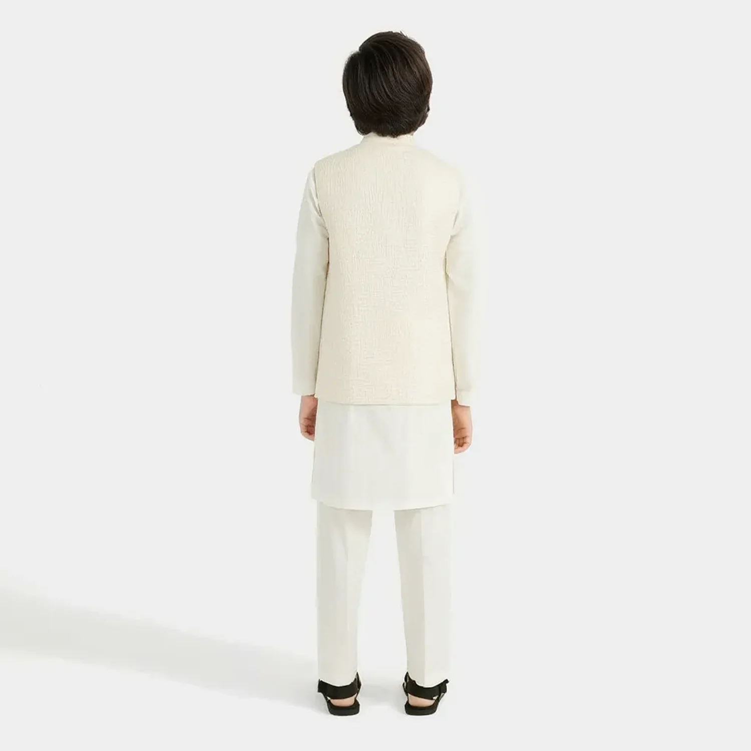 Boys Poly Viscose 3Piece Suit - Off White - Image 3