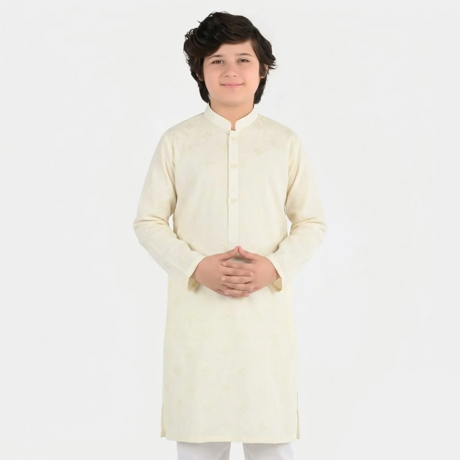Boys Poly Viscose Basic Kurta (After Glow) - Light Yellow