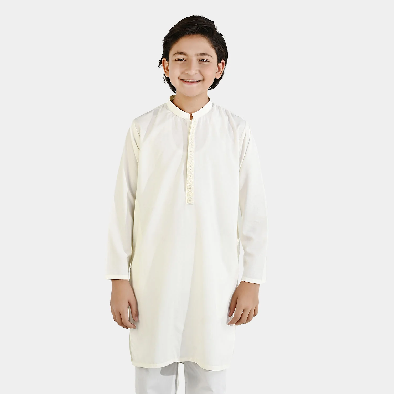 Boys Poly Viscose Embroidered Kurta (Lurex) - Cream