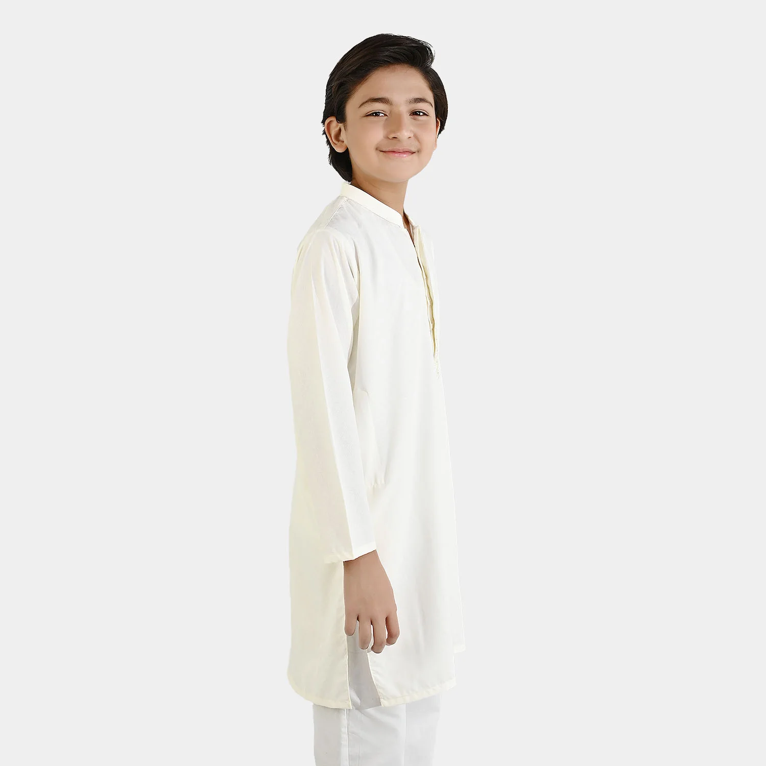 Boys Poly Viscose Embroidered Kurta (Lurex) - Cream - Image 3