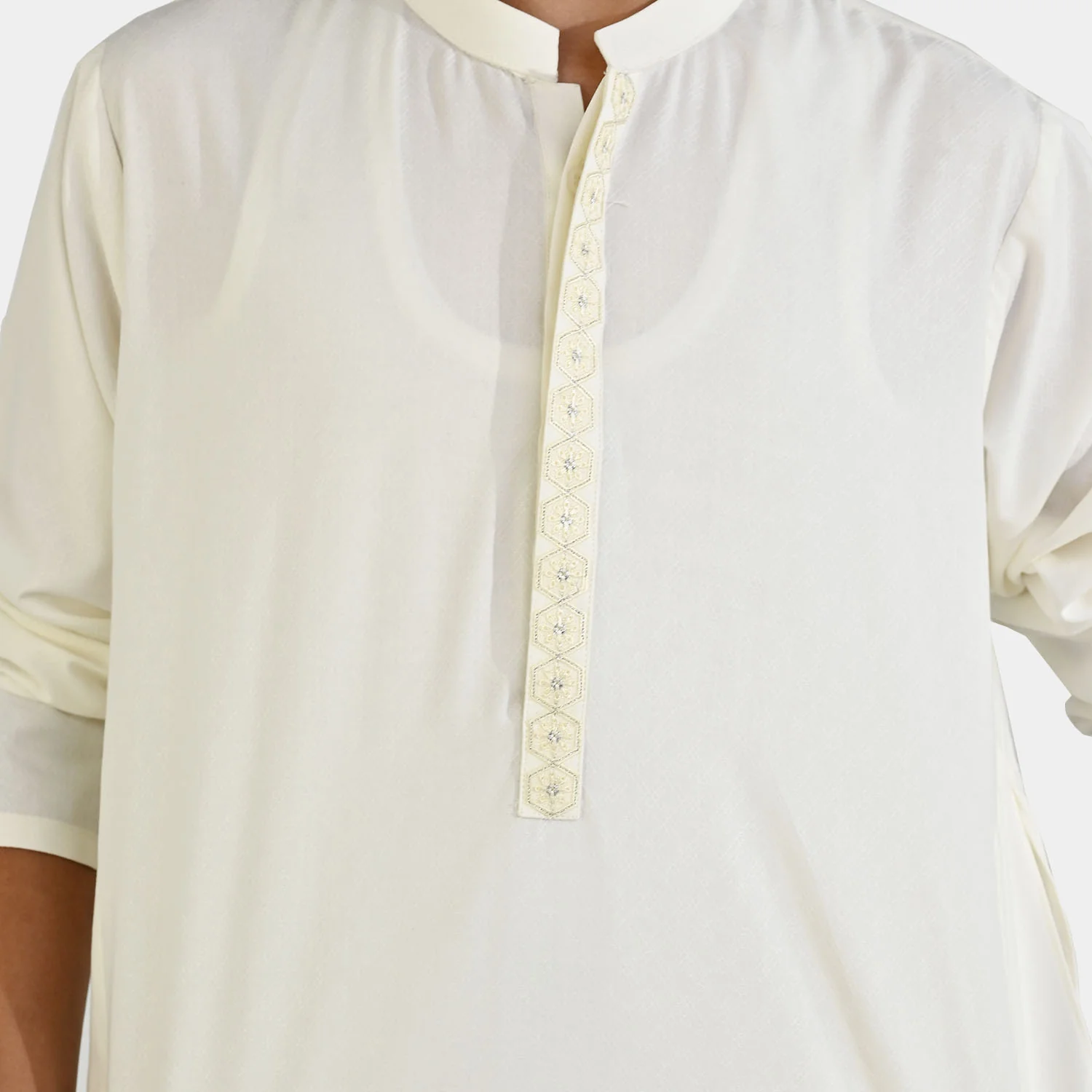Boys Poly Viscose Embroidered Kurta (Lurex) - Cream - Image 4