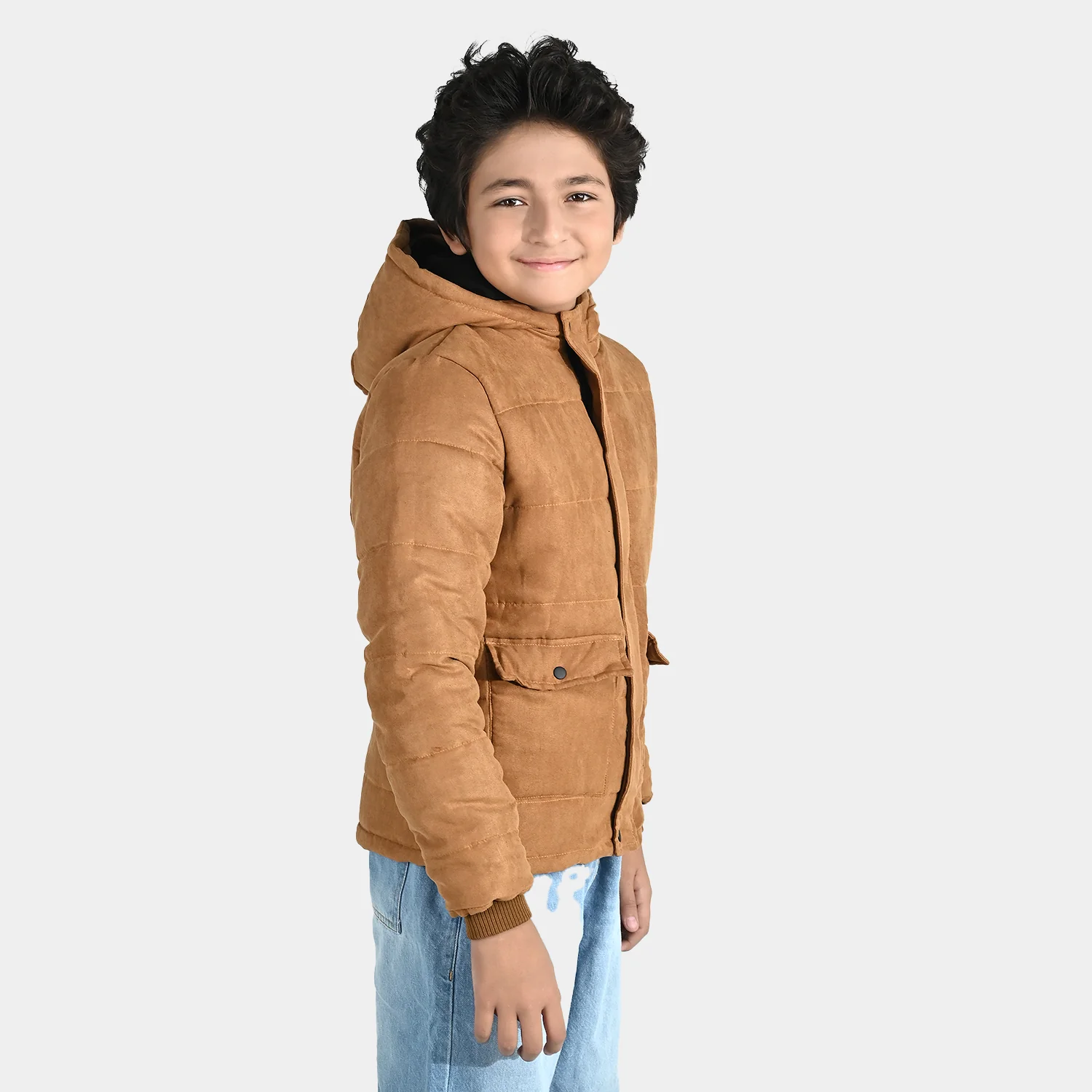 Boys Quilted Hooded Jacket Adventure-BEIGE - Image 4