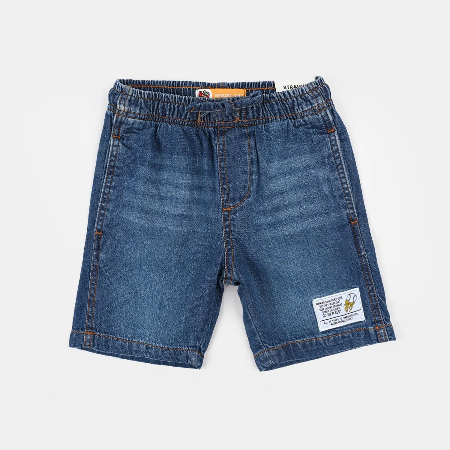 Boys Denim rigid Patch Detail Shorts Winner – Mid Blue