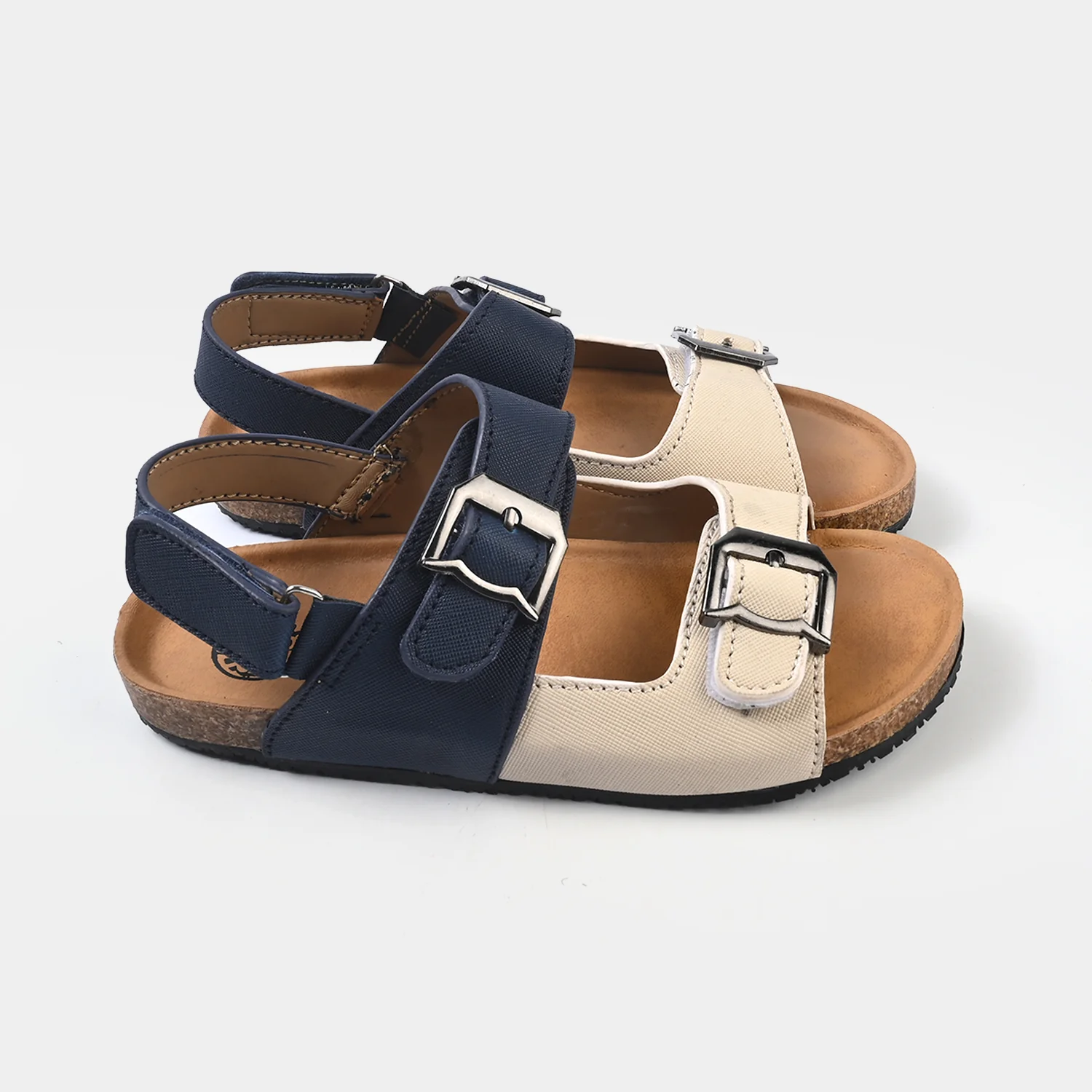 Boys Sandal PD-29 – Navy & Beige with Double Strap and Buckle Closure - Image 3