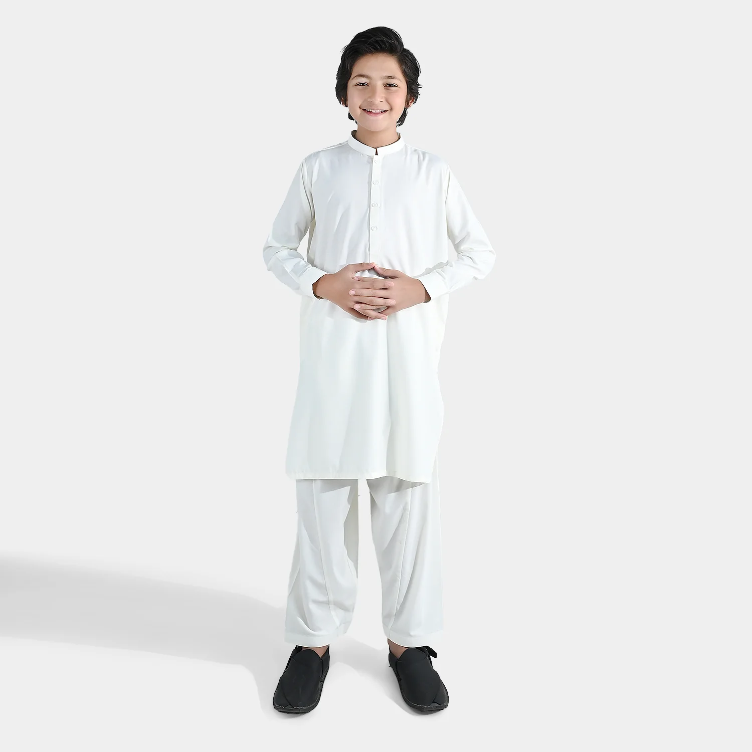 Boys Poly Viscose Shalwar Suit (Self Textured) – Off White
