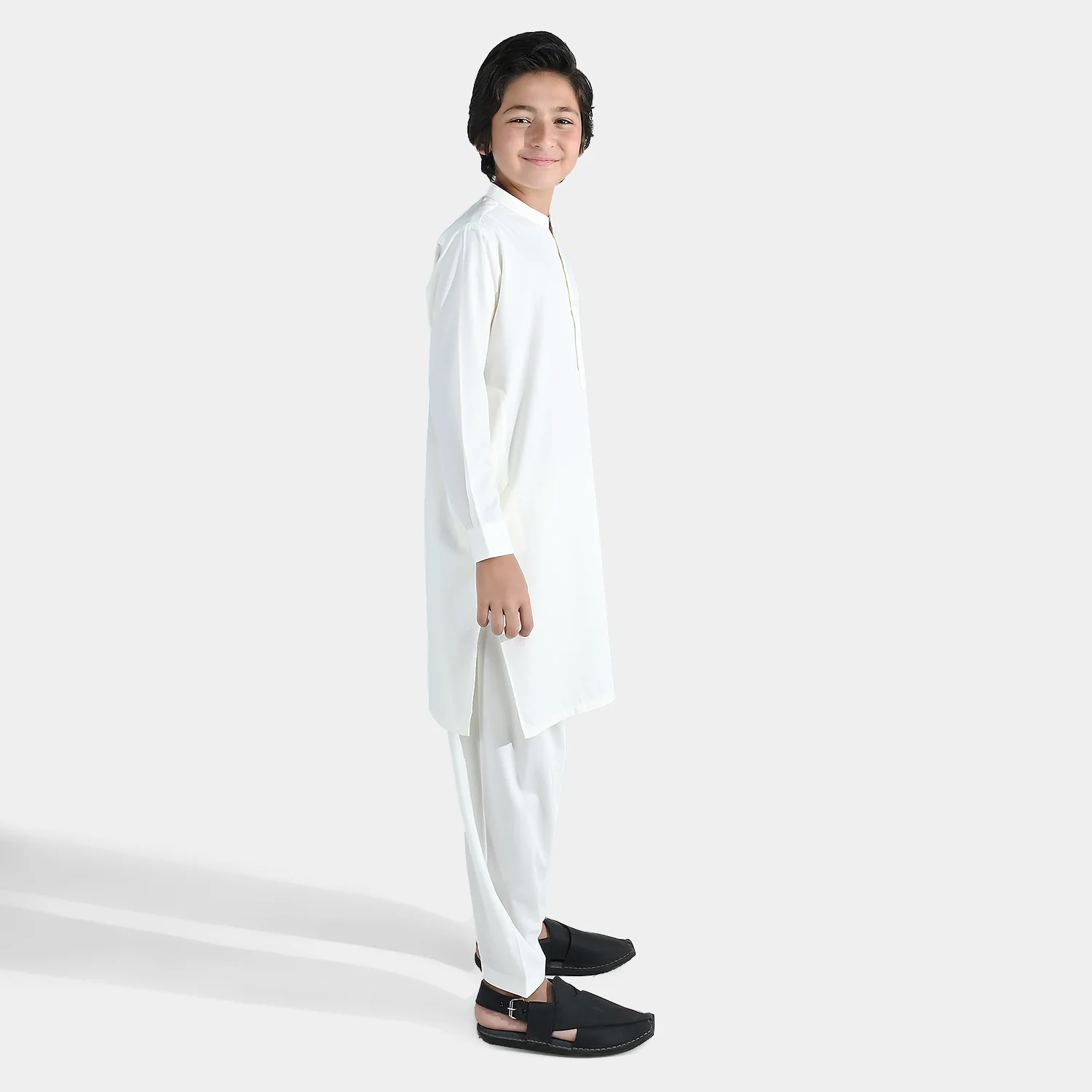 Boys Poly Viscose Shalwar Suit (Self Textured) – Off White - Image 4