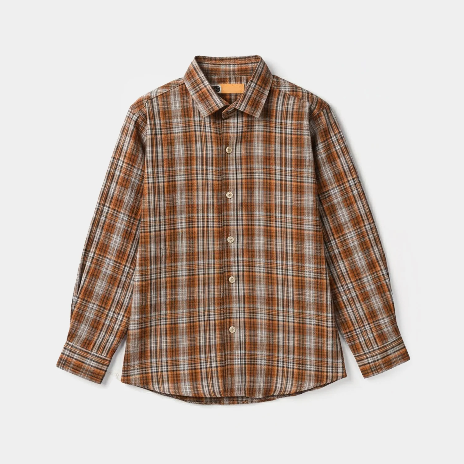 Boys Yarn-Dyed Checked Shirt - Brown