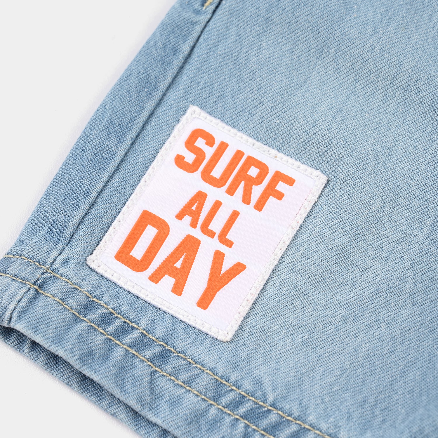Boys Denim Rigid Shorts (Surf All Day) – Light Blue - Image 3