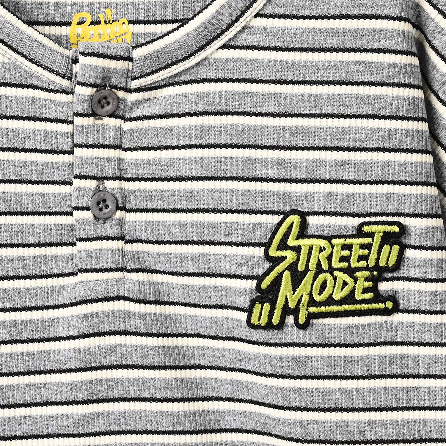 Boys Yarn Dyed Rib T-Shirt Street Mode - GREY - Image 2