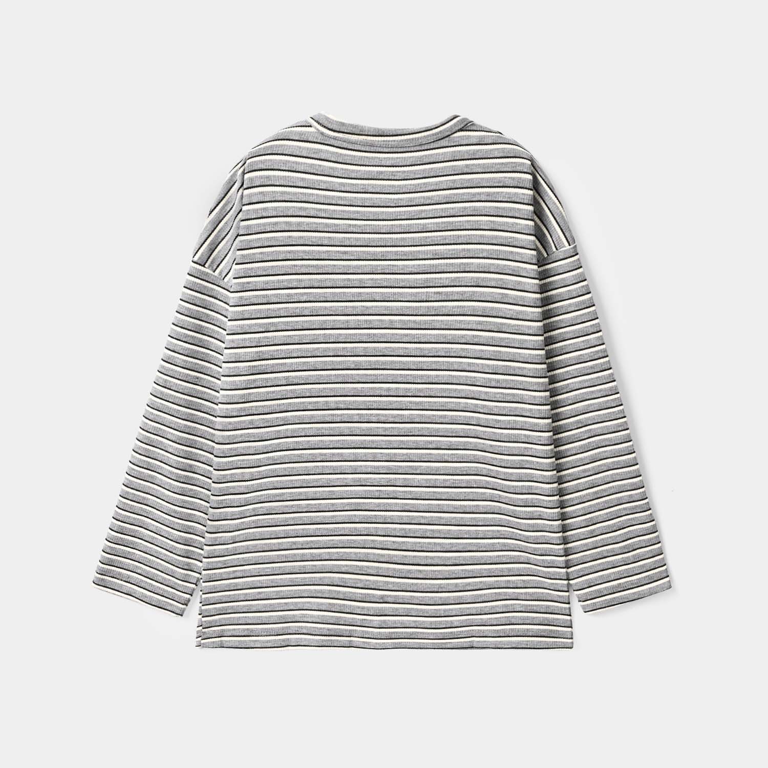 Boys Yarn Dyed Rib T-Shirt Street Mode - GREY - Image 4