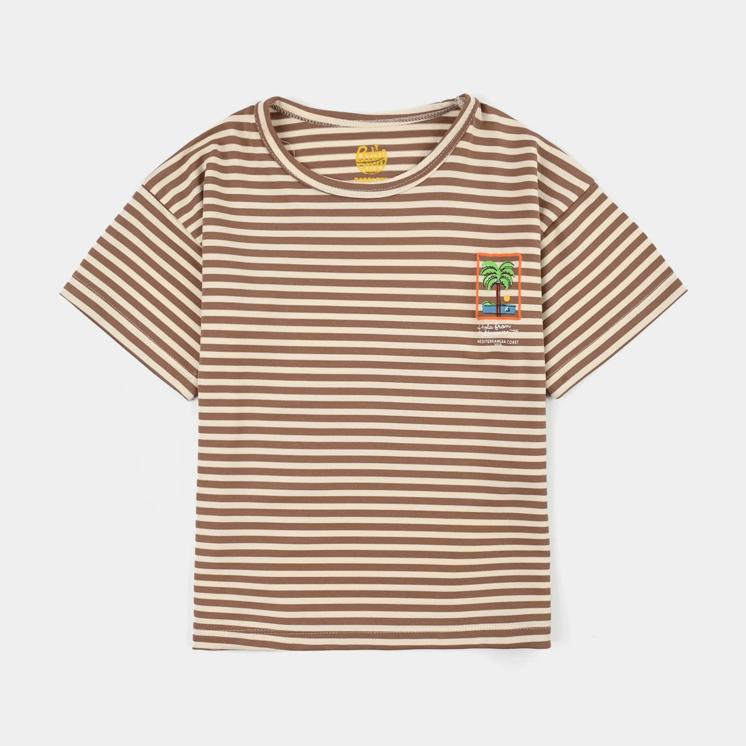 Boys Jacquard knitted T-Shirt Palm Tree-BROWN