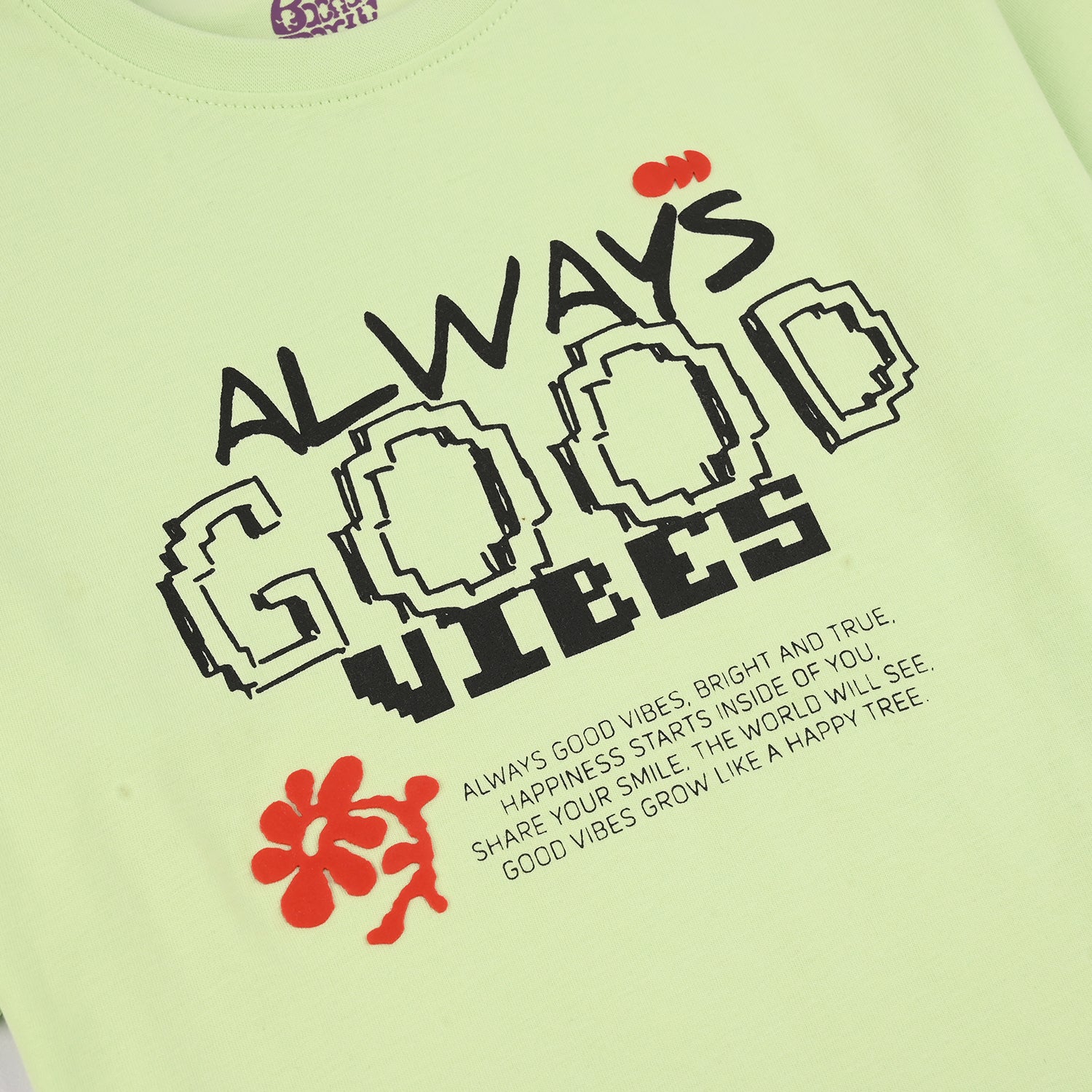 Boys Cotton Jersey T-Shirt (Good Vibes) - Lime - Image 2