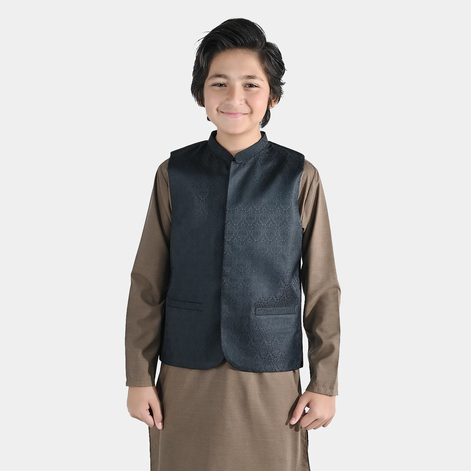 Boys Poly Viscose Waist Coat - Black - Image 3