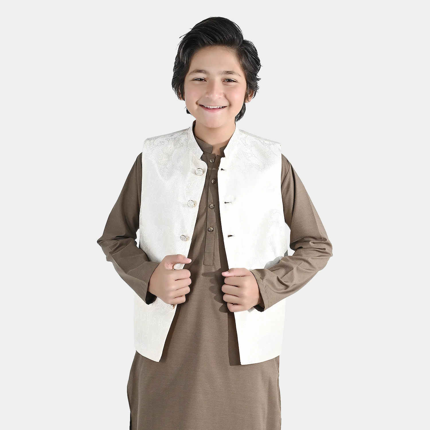 Boys Poly Viscose Waistcoat - Off White - Image 3