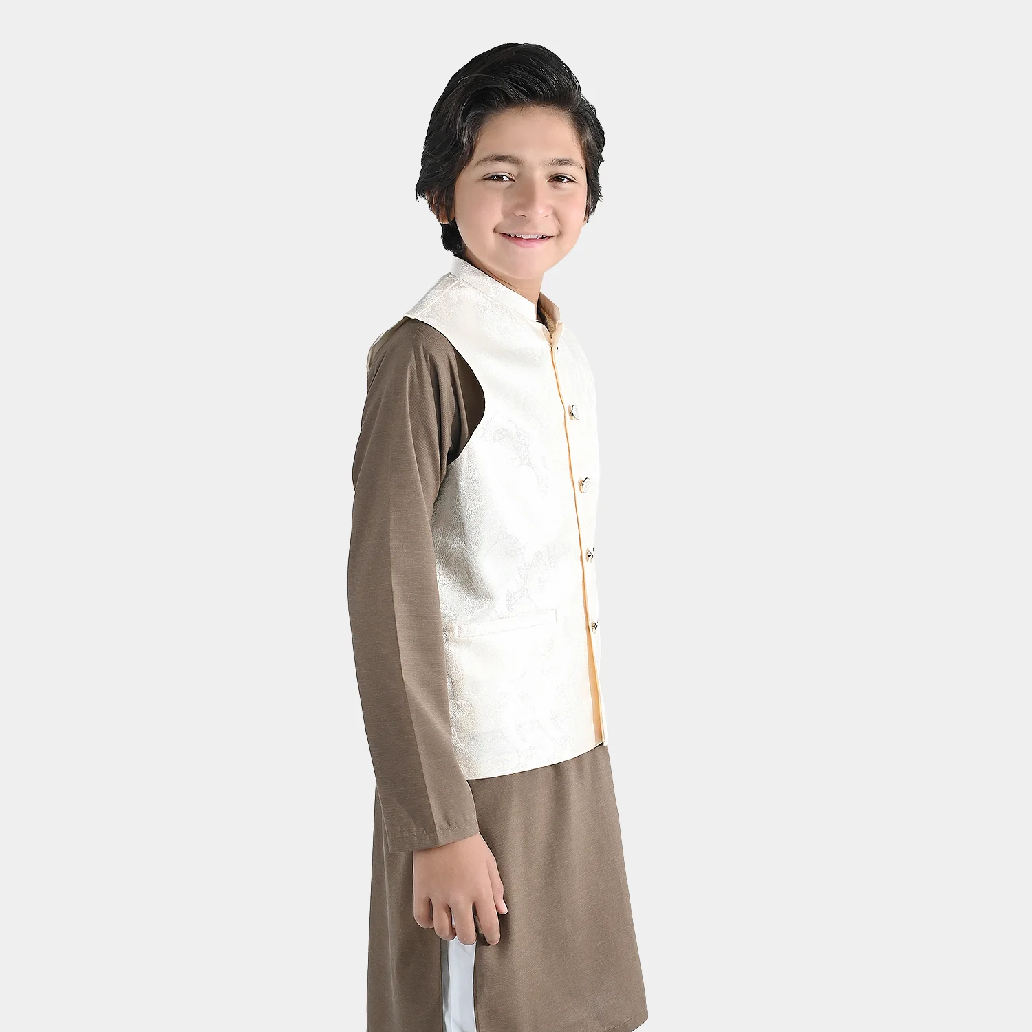 Boys Poly Viscose Waistcoat - Off White - Image 5