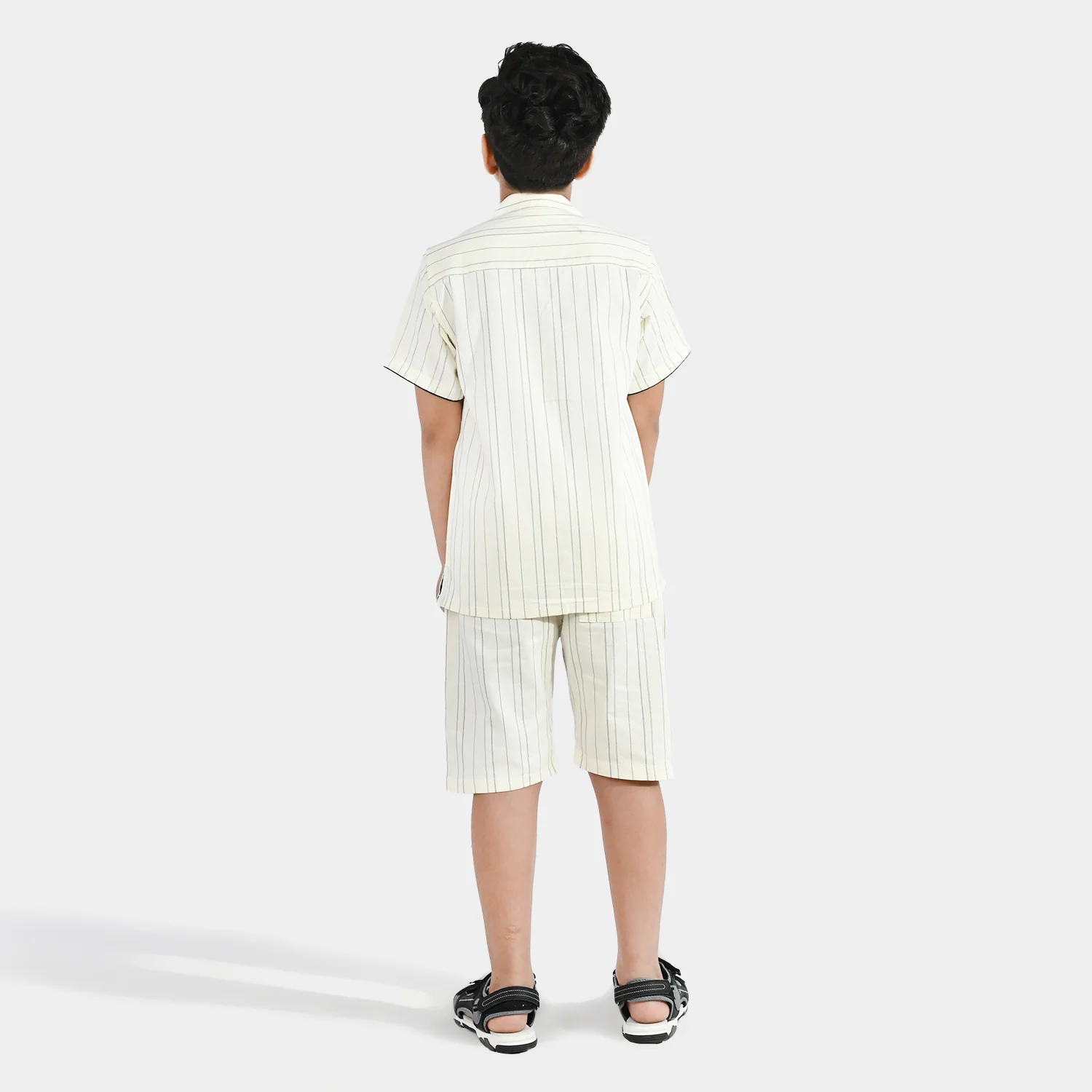 Boys Yarn Dyed Woven Suit 2 Piece (Cuban Stripe) - Off White - Image 4