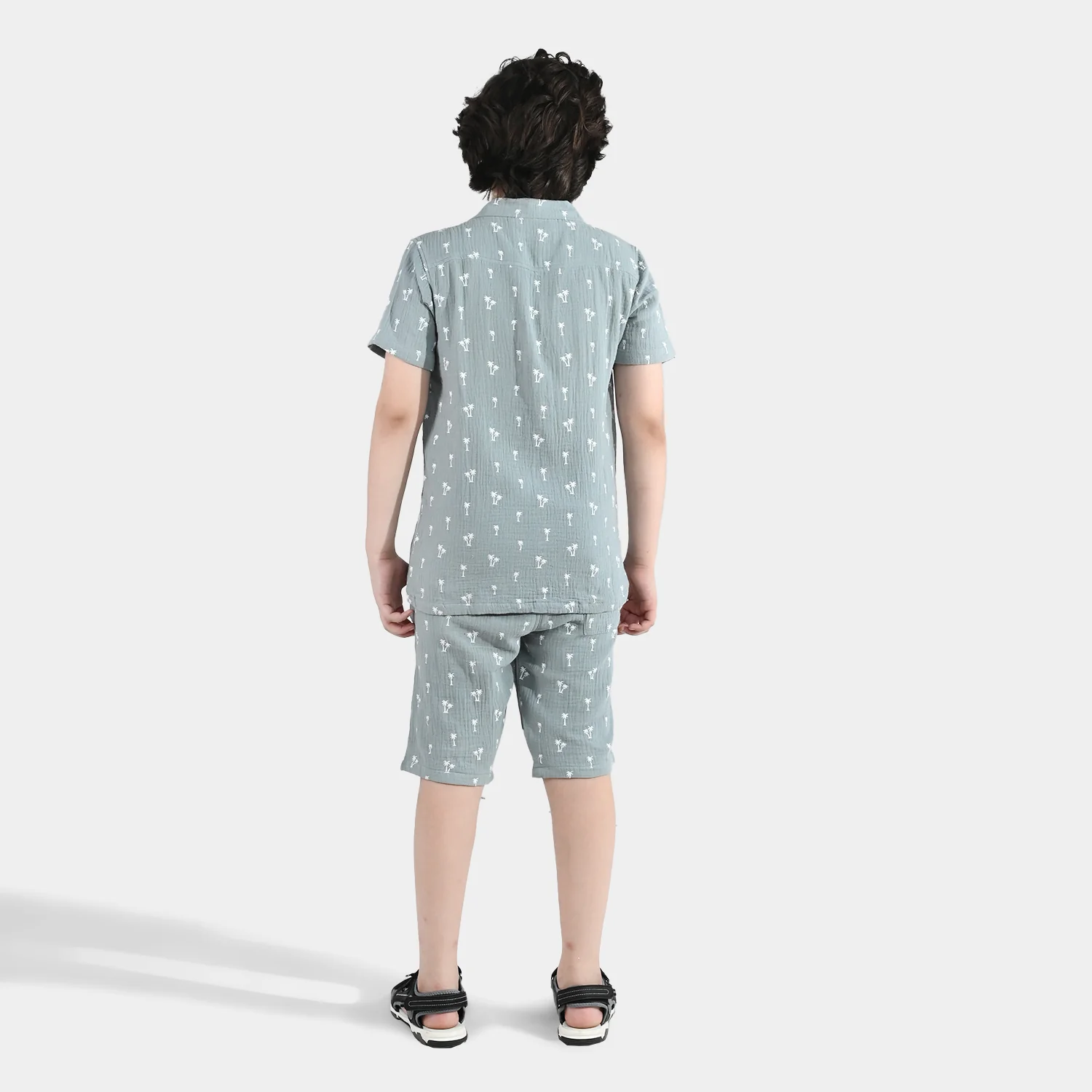 Boys Gauze Woven Suit (Palm Trees) - Sea Green - Image 7